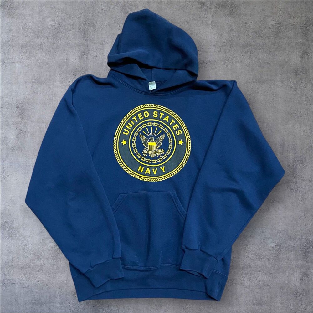 M.J. Soffe Vintage United States Navy Blue Yellow Pullover Hoodie Men's Size S